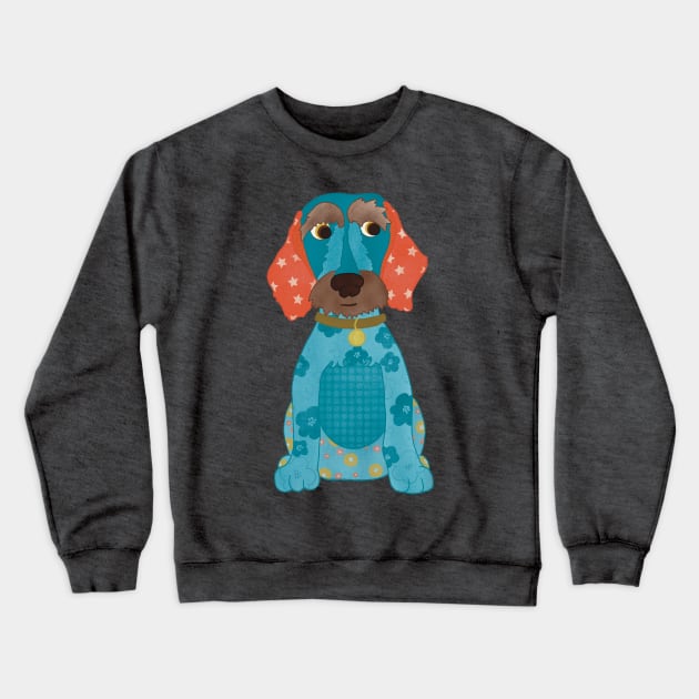 Dottie the Appliqué Dachshund Sausage Dog Puppy with florals and stars Crewneck Sweatshirt by NattyDesigns